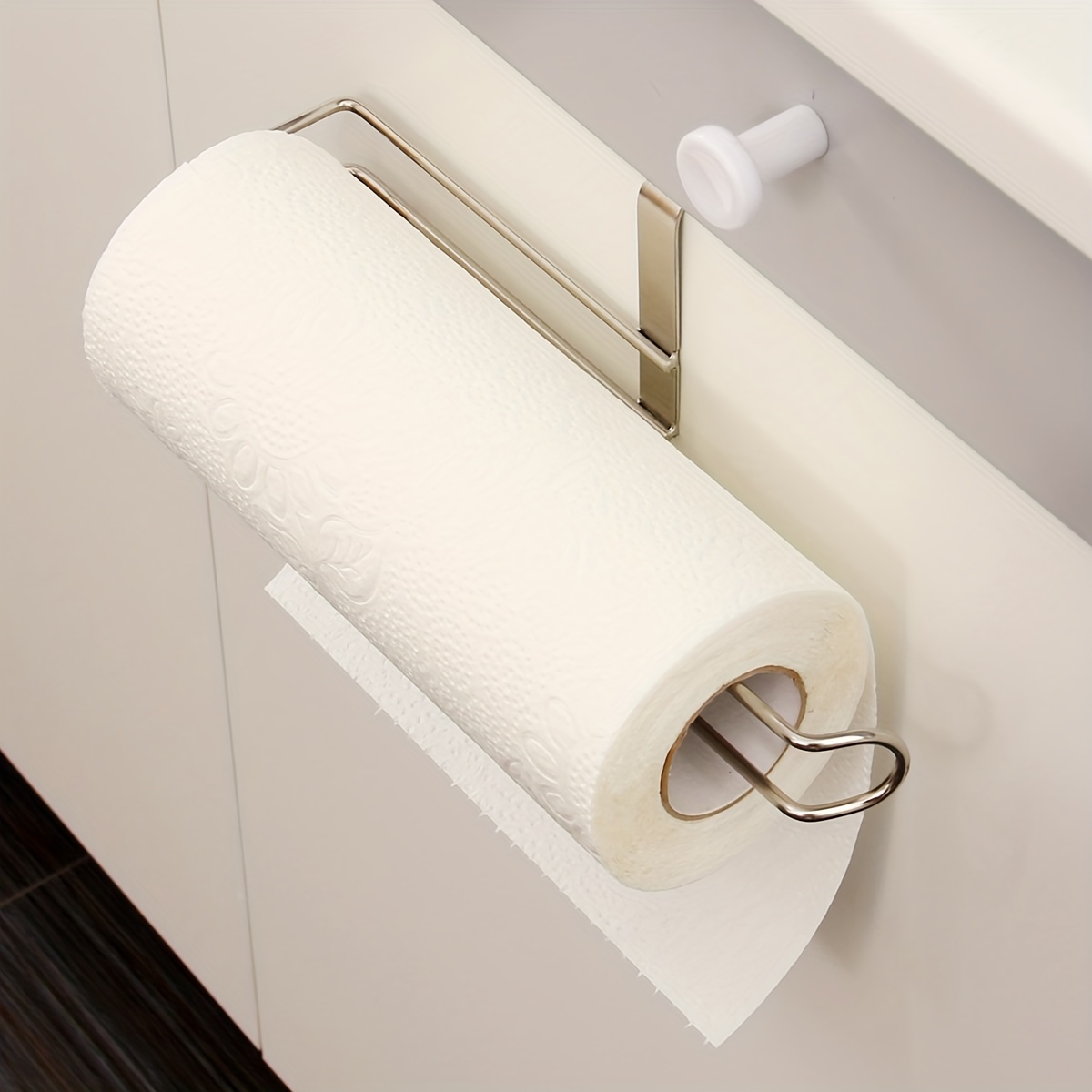 1pc Stainless Steel Roller Paper Holder, Traceless Punch Free Kitchen Paper Holder, Oil-free Dishcloth Holder, Towel Holder Rack, For Kitchen Bathroom