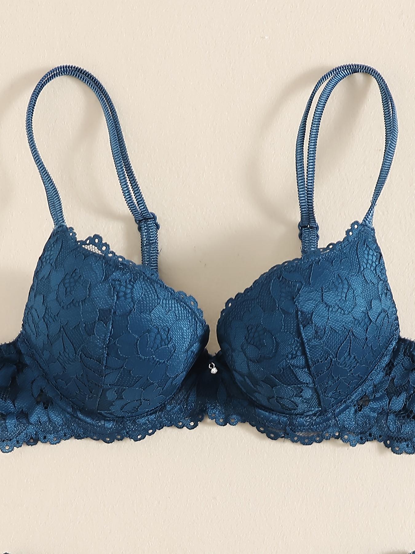 Lace Mesh Hollow Everyday Bra, Comfort & Mature Double Strap Thick Cup Push Up Intimates Bra, Women's Lingerie & Underwear