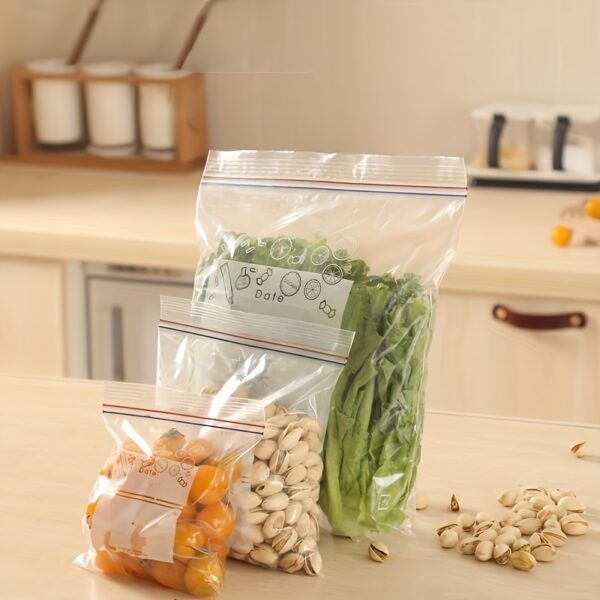 15/20/30pcs Double Zipper Bags, Reusable Food Storage Bags, Leak Proof Freezer Fresh-keeping Bags, BPA Free Fruit And Vegetable Freezer Bags, Sandwich Bags For Lunch, Meat And Veggies, Sealed Bags, Sub-packaging Bags, Kitchen Supplies