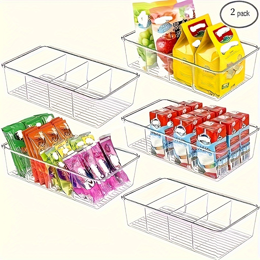 1/2pcs Storage & Organization, Food Storage Organizer Bins, Clear Plastic Removable Snack Organizer, Pantry Organization Storage Racks With 3 Dividers, For Kitchen Cabinets Snacks, Packets, Spices, Kitchen Supplies