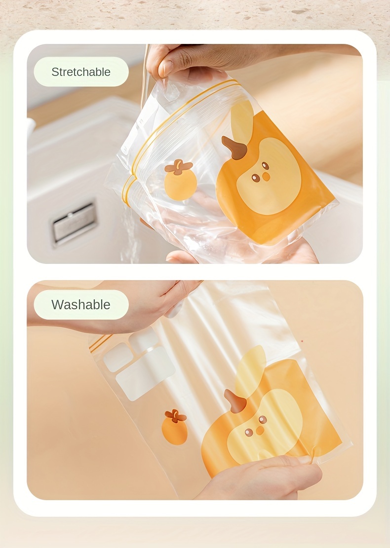 15/20/30pcs Cartoon Pattern Reusable Storage Zipper Bag, Sub-Packaging Bag, Fresh-keeping Bag, Anti-odor Leak-Proof Freezer Bag For Fruits, Vegetables, Grains, Home Kitchen Supplies