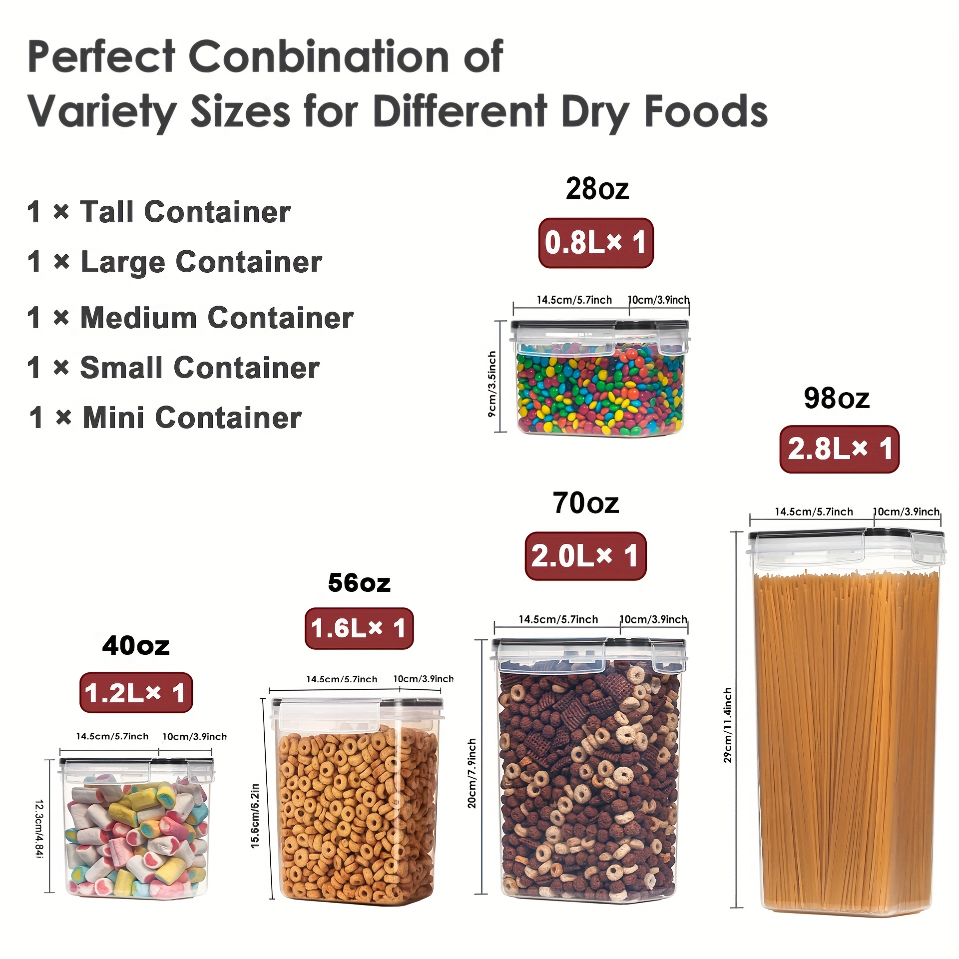 3/5pcs Airtight Food Storage Containers Set with Lids Plastic Dry Food Canisters for Kitchen Pantry Organization - Cereal, Flour, Pasta, Snack and Sugar Containers, Dishwasher safe,Include Labels, Marker