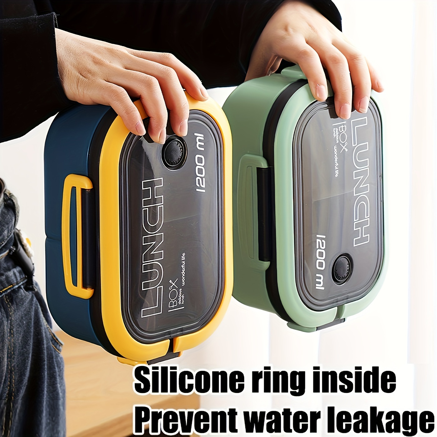 Double Layered Bento Lunch Box with Spoon & Fork, High Capacity Plastic Food Containers, Leakproof, Microwave Safe, Manual, Rectangle, No Electricity Needed,Back to School