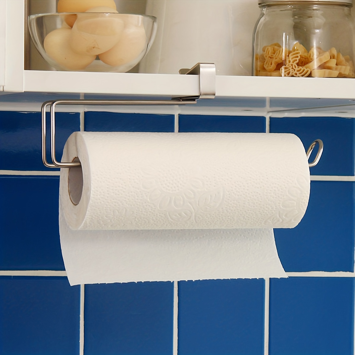 1pc Stainless Steel Roller Paper Holder, Traceless Punch Free Kitchen Paper Holder, Oil-free Dishcloth Holder, Towel Holder Rack, For Kitchen Bathroom