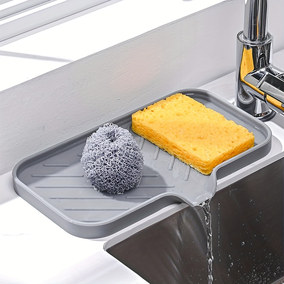 1pc Large Silicone Sponge Holder, Sink Organizer Caddy, Drain Storage Tray For Dish Sponge, Soap Dispenser, Scrubber