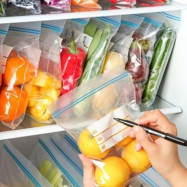 15/20/30/65/130/195pcs Double Sealing Strip Food Storage Bags, Double Zipper Bags, Transparent Storage Bag, Sealed Bags, Anti-odor Leak Proof Freezer Bag For Fruits, Vegetables, Grains, Home Kitchen Supplies