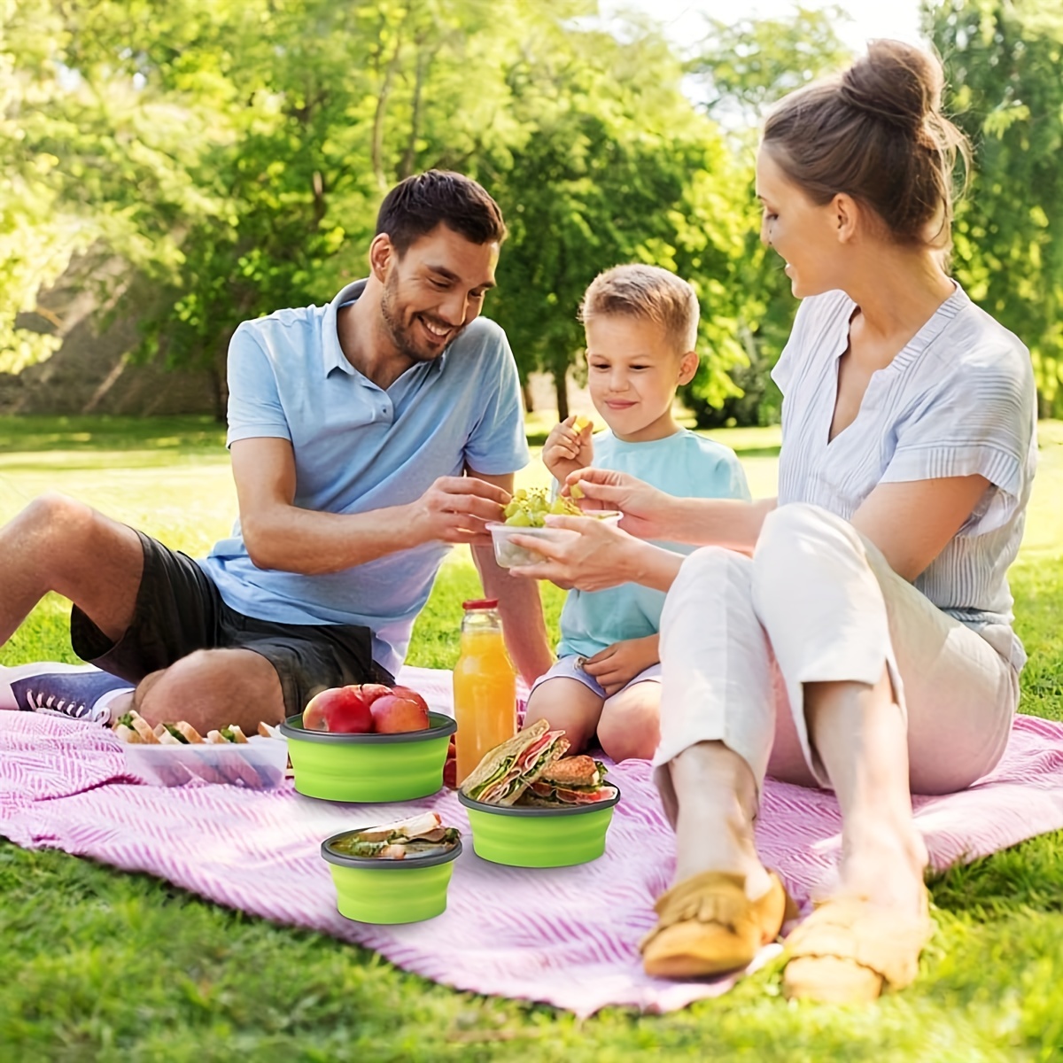 1pcs Leak-proof Round Silicone Food Storage Container With Lid - Foldable Lunch Box For Kitchen And Camping - Microwave And Freezer Safe