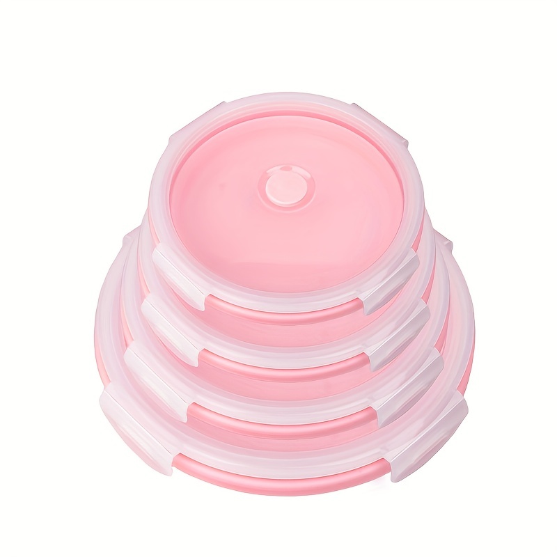 1pcs Leak-proof Round Silicone Food Storage Container With Lid - Foldable Lunch Box For Kitchen And Camping - Microwave And Freezer Safe