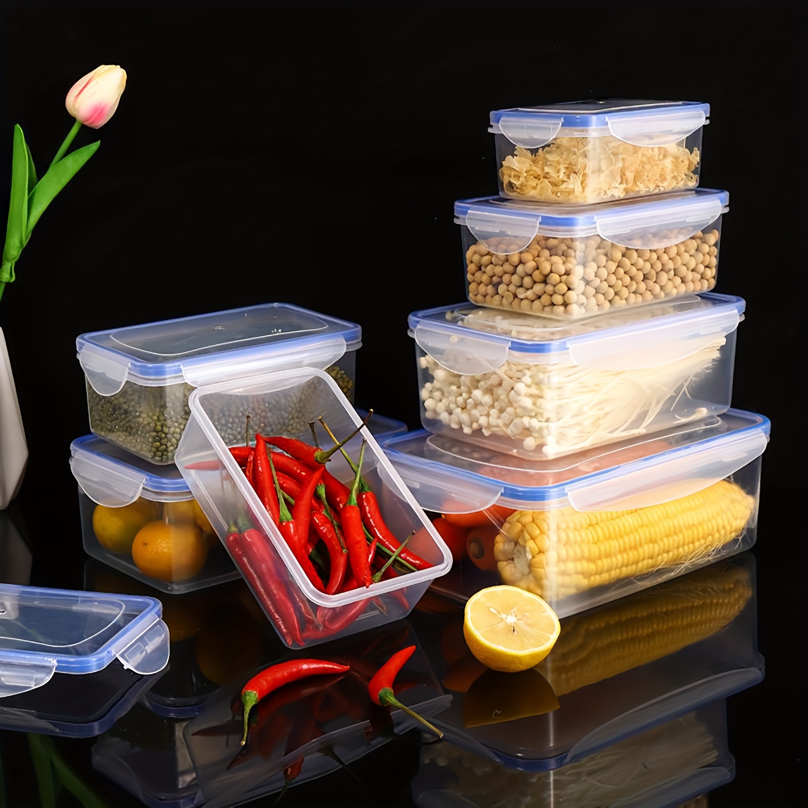 1pc, Transparent Food Storage Box, Plastic Storage Box, Moisture-proof Grain Storage Box, Large Storage Containers, Kitchen Refrigerator Storage Box, Food Airtight Container, Thickened Food Sealing Box, Microwave Safe, Home Kitchen Accessories