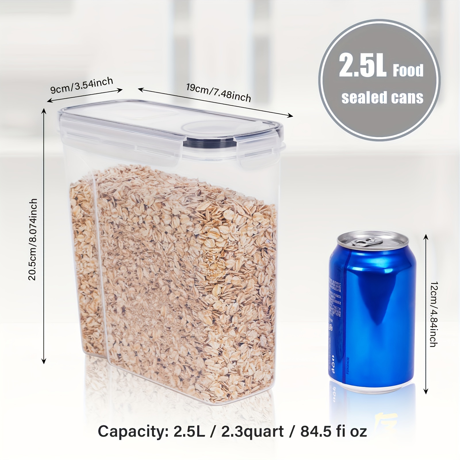 Set of 2/4 Cereal Storage Containers, Made from Bpa-Free Plastic, Designed to Be Airtight for Storing Food. Each Container Holds 2.5 Liters (88 Ounces) And Is Suitable for Cereals, Snacks, And Sugar. This 4pcs Set Includes Cereal Dispensers with Labels in Black.