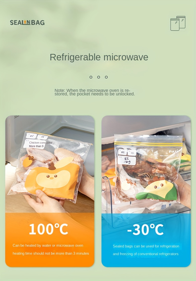 15/20/30pcs Cartoon Pattern Reusable Storage Zipper Bag, Sub-Packaging Bag, Fresh-keeping Bag, Anti-odor Leak-Proof Freezer Bag For Fruits, Vegetables, Grains, Home Kitchen Supplies