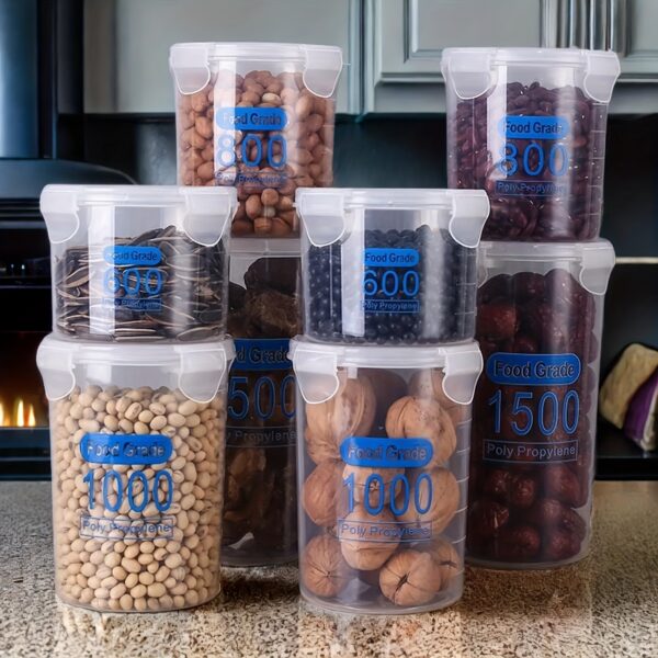 4pcs Plastic Storage Canisters with Lids, Food Grade Polypropylene Material, Clear Food Storage Container for Noodles Flour Cereal Rice Sugar Tea Coffee Beans
