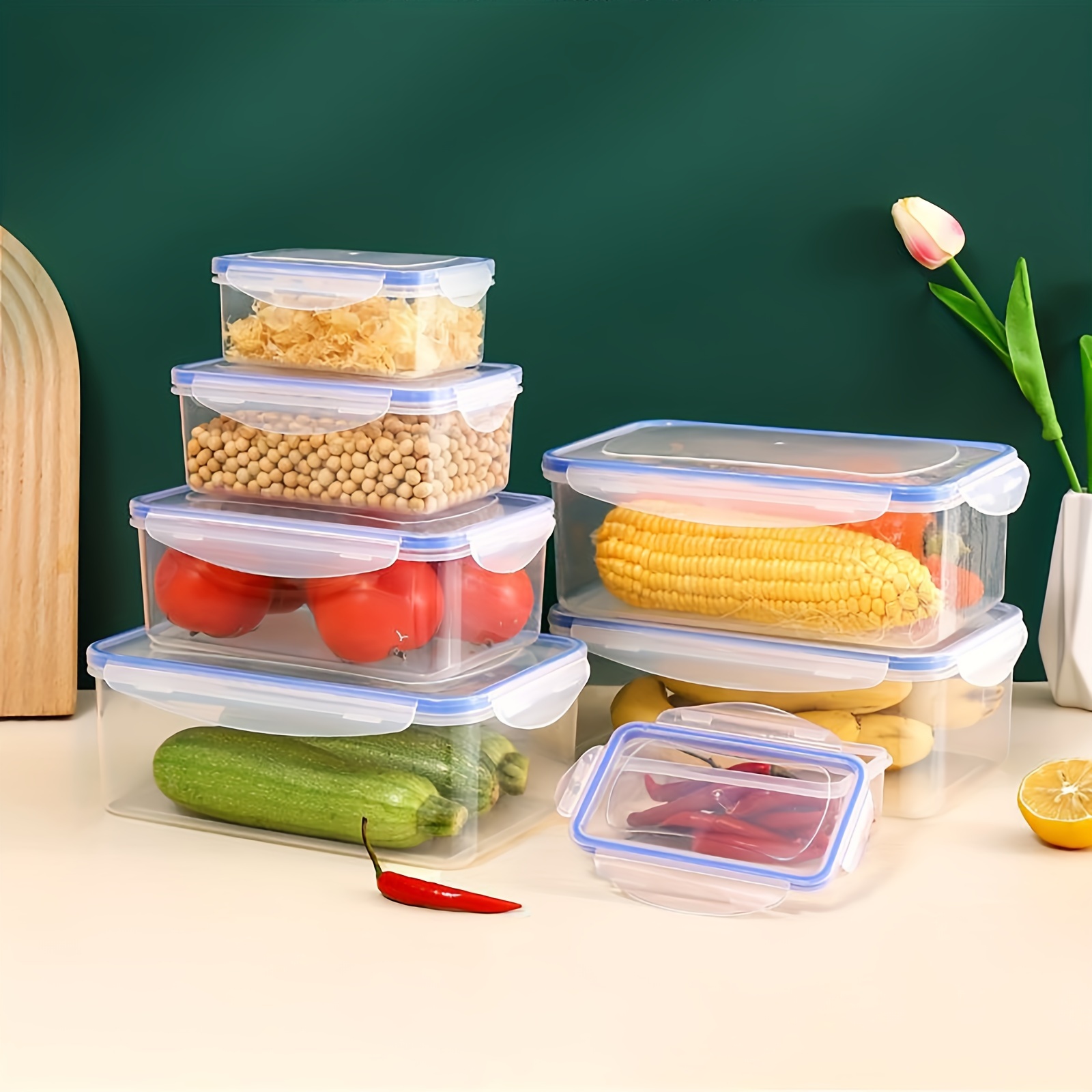 1pc, Transparent Food Storage Box, Plastic Storage Box, Moisture-proof Grain Storage Box, Large Storage Containers, Kitchen Refrigerator Storage Box, Food Airtight Container, Thickened Food Sealing Box, Microwave Safe, Home Kitchen Accessories