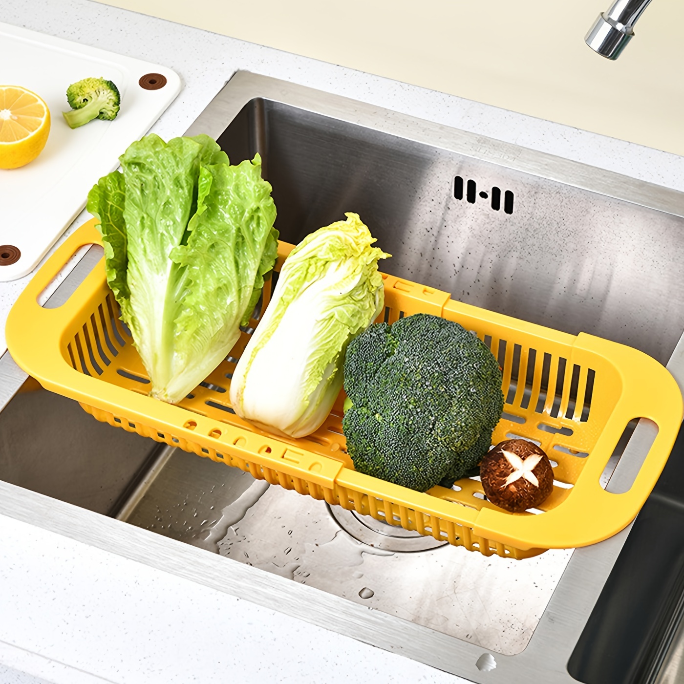1pc Retractable Drain Rack - Kitchen Basket For Vegetables And Dishes, Plastic Dish Rack With Filter Basket - 34.29cm/18.29cm/6.35cm - Easy To Clean And Store