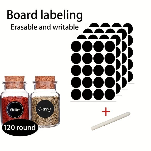 60/120pcs Waterproof and Oil-proof Spice Label Stickers with White Pen - Black Round Seasoning Bottle Stickers for Kitchen Accessories