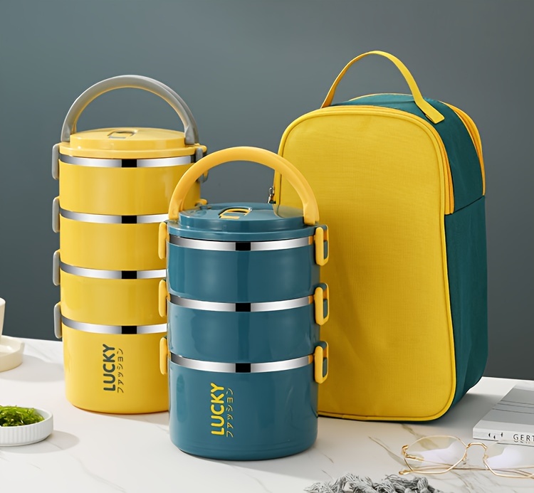 1 set of stainless steel reusable lunch box with lunch bag and utensils, large capacity portable thermos container suitable for school, picnics, camping, students, workers, and kitchen use,back to school