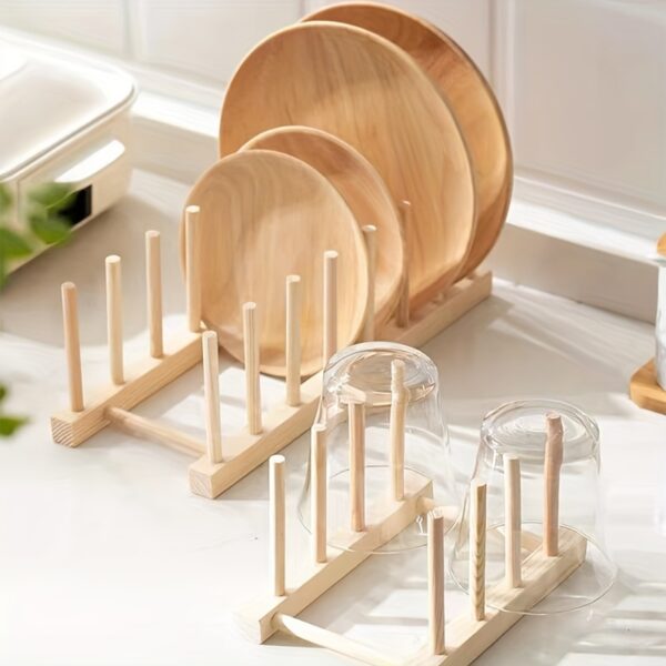 1pc Wooden Plate Racks Dish Stand Holder, Kitchen Storage Cabinet Organizer For Dish/Plate/Bowl/Cup/Pot Lid/Cutting Board, Drain Rack For Kitchen Utensils, Kitchen Cabinet Organizer, Kitchen Organizer