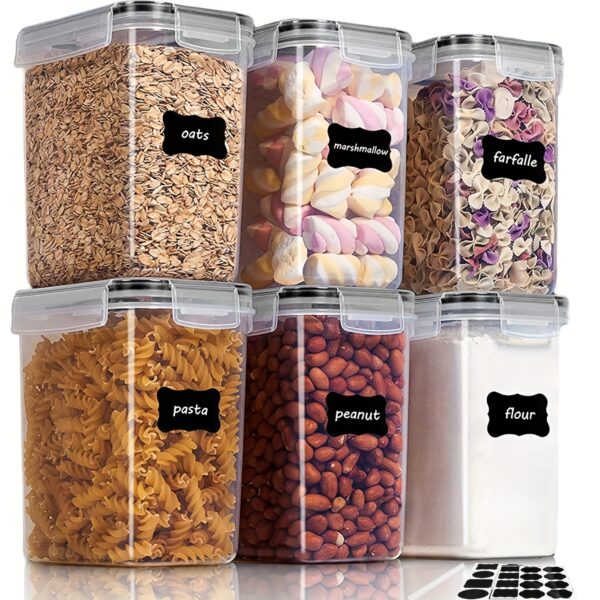 6-Pack Airtight Food Storage Containers Set, BPA-Free Plastic, 54oz/1.5qt/1.6L, Multipurpose Kitchen Pantry Organizers for Sugar, Flour, Pasta, Peanut, Dishwasher Safe, Includes Labels & Marker