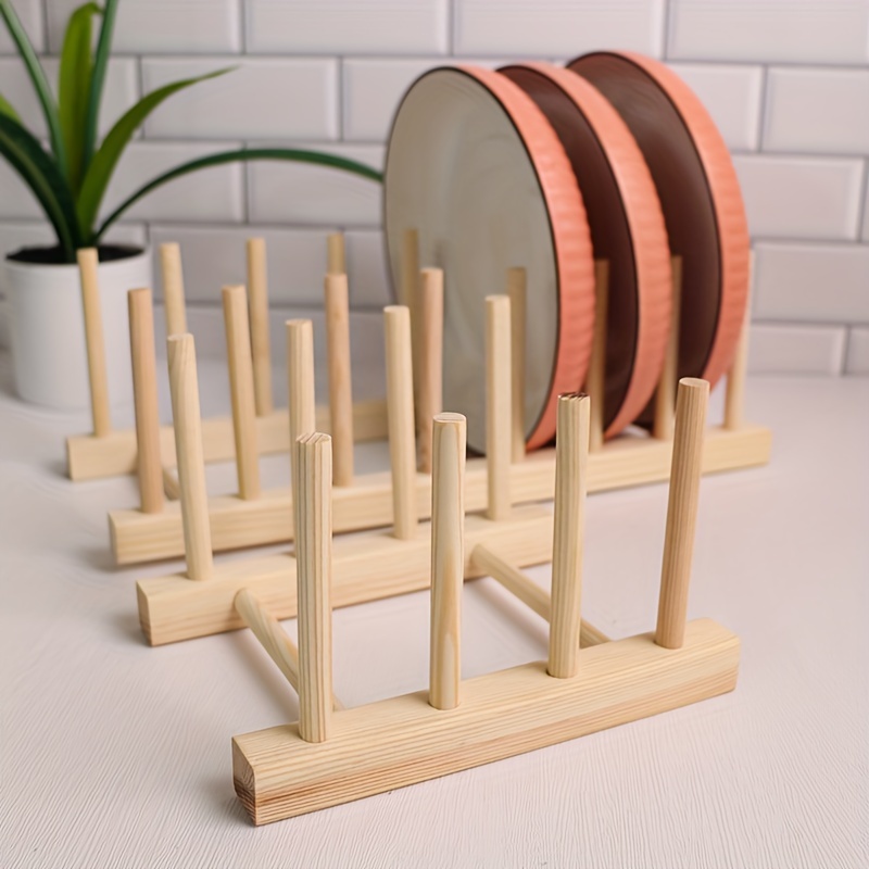 1pc Wooden Plate Racks Dish Stand Holder, Kitchen Storage Cabinet Organizer For Dish/Plate/Bowl/Cup/Pot Lid/Cutting Board, Drain Rack For Kitchen Utensils, Kitchen Cabinet Organizer, Kitchen Organizer