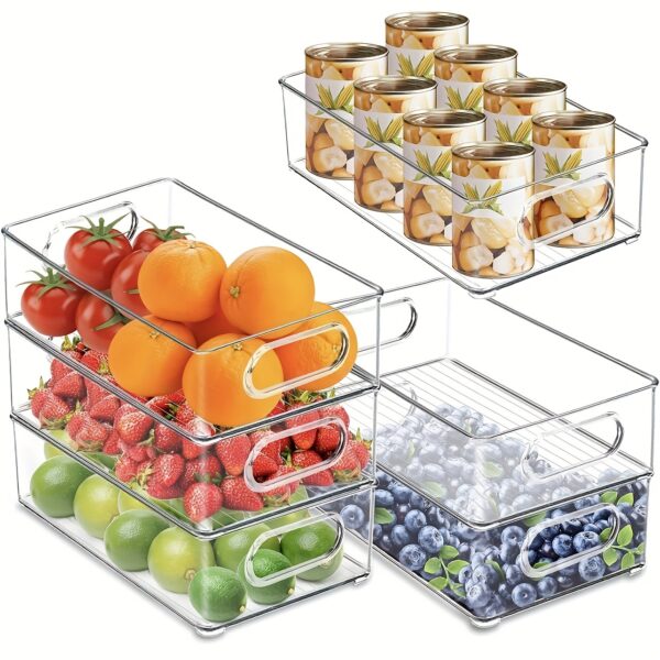 2/4pcs Lachesis Stackable Refrigerator Organizer Bins, Fridge Clear Bins with Handles Kitchen Organizer Fruit Container for Freezer, Pantry, Cabinets, Drawer, Shelves, Plastic Storage Bins 9pcs