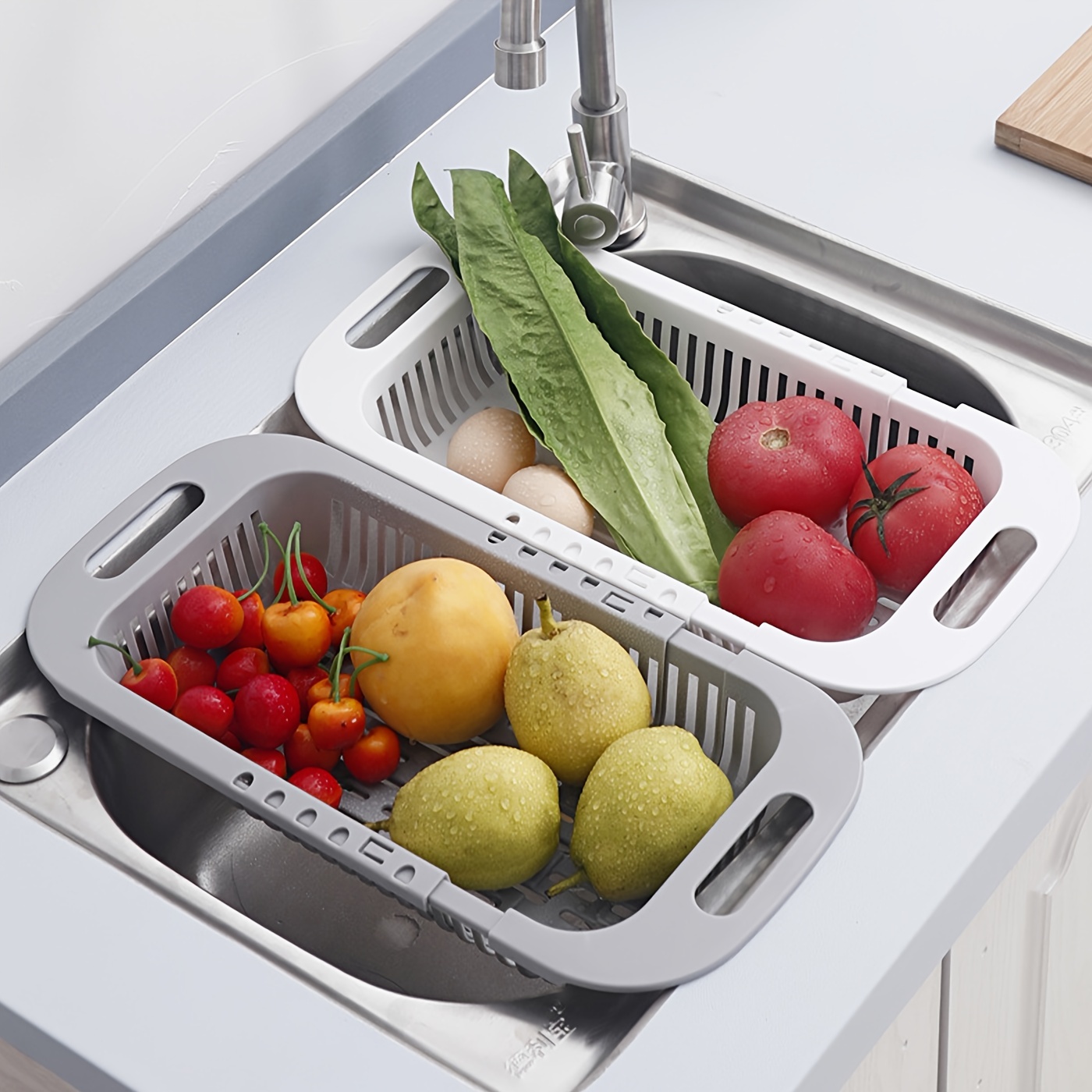 1pc Retractable Drain Rack - Kitchen Basket For Vegetables And Dishes, Plastic Dish Rack With Filter Basket - 34.29cm/18.29cm/6.35cm - Easy To Clean And Store