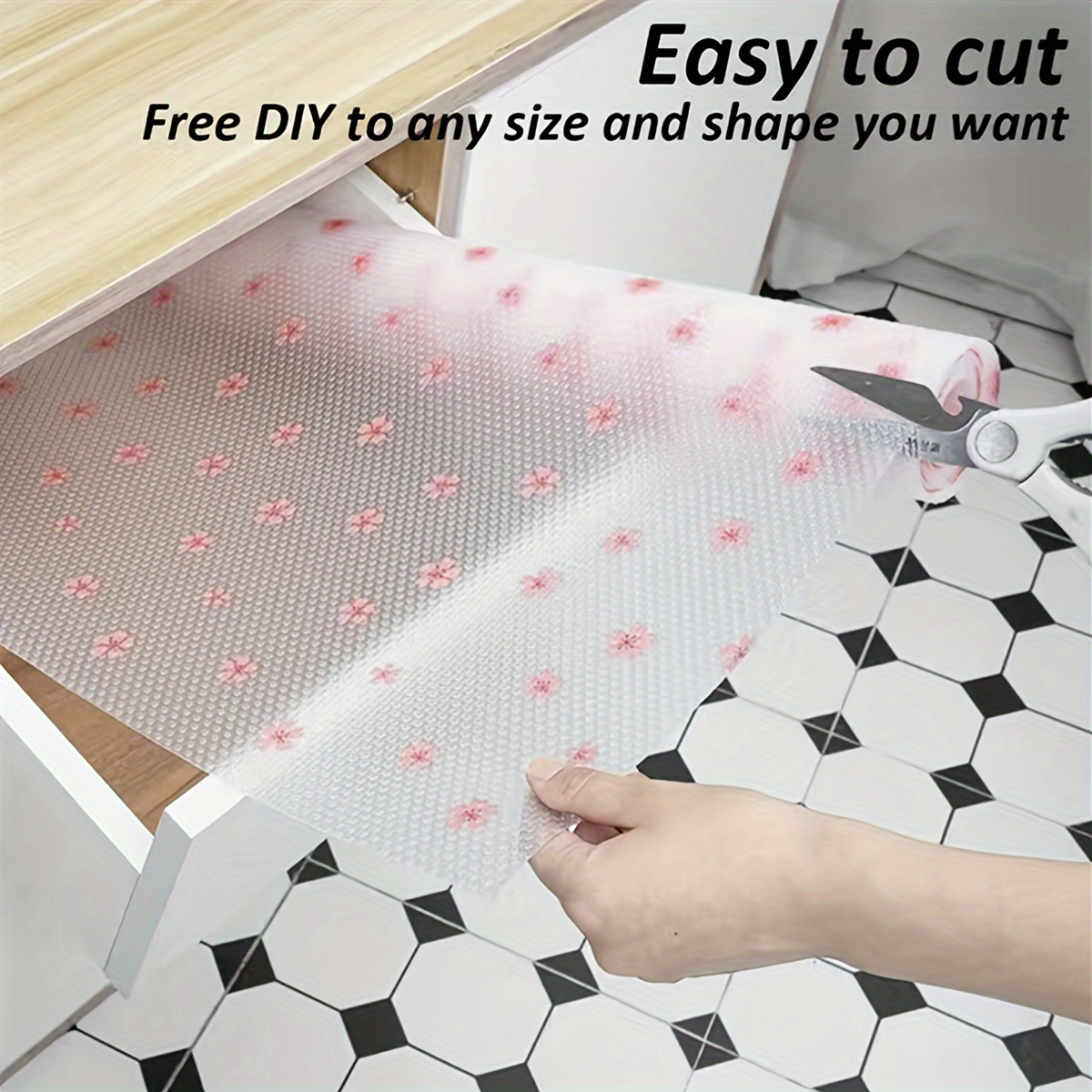 1 Roll/4pcs Cherry Blossom Shelf Liners, Washable Refrigerator Mat, Waterproof Oil-proof And Stain-proof Cuttable Drawer Mat, Non-Slip Fridge Liner Mats, Cover Pads For Freezer, Glass Shelf Cupboard Cabinet, Home Kitchen Supplies