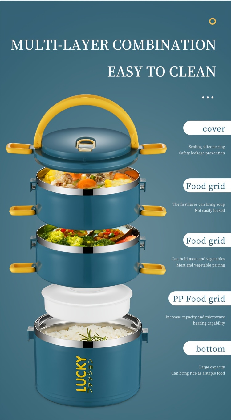 1 set of stainless steel reusable lunch box with lunch bag and utensils, large capacity portable thermos container suitable for school, picnics, camping, students, workers, and kitchen use,back to school