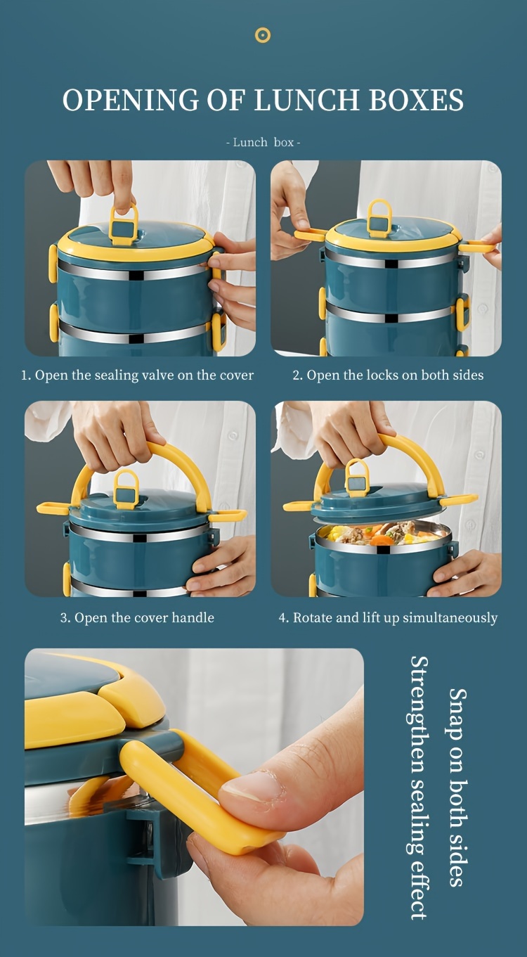 1 set of stainless steel reusable lunch box with lunch bag and utensils, large capacity portable thermos container suitable for school, picnics, camping, students, workers, and kitchen use,back to school