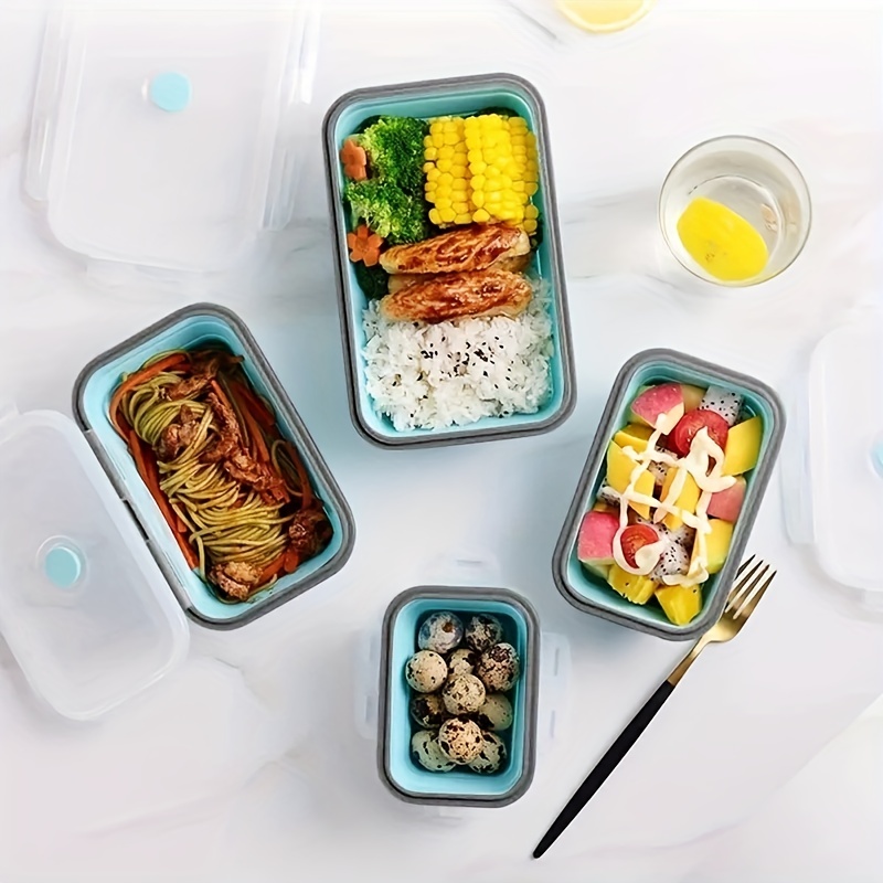 1/4pcs Collapsible Silicone Food Storage Containers with Lids - Portable Bento Lunch Box for Teenagers and Workers - Microwave Safe and Dishwasher Safe - Perfect for School, Canteen, and Home Kitchen - Image 8