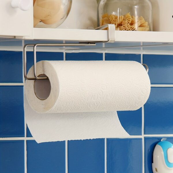 1pc Stainless Steel Roller Paper Holder, Traceless Punch Free Kitchen Paper Holder, Oil-free Dishcloth Holder, Towel Holder Rack, For Kitchen Bathroom