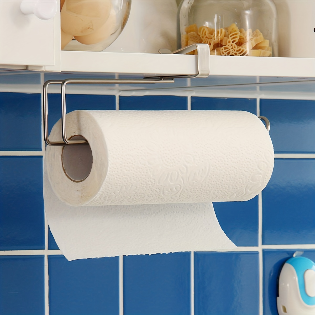 1pc Stainless Steel Roller Paper Holder, Traceless Punch Free Kitchen Paper Holder, Oil-free Dishcloth Holder, Towel Holder Rack, For Kitchen Bathroom