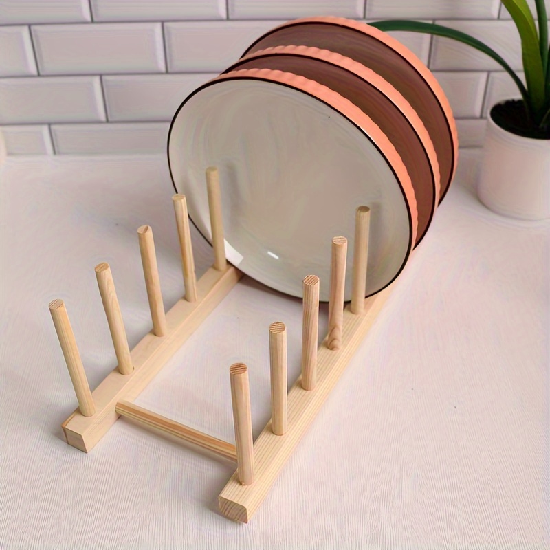 1pc Wooden Plate Racks Dish Stand Holder, Kitchen Storage Cabinet Organizer For Dish/Plate/Bowl/Cup/Pot Lid/Cutting Board, Drain Rack For Kitchen Utensils, Kitchen Cabinet Organizer, Kitchen Organizer
