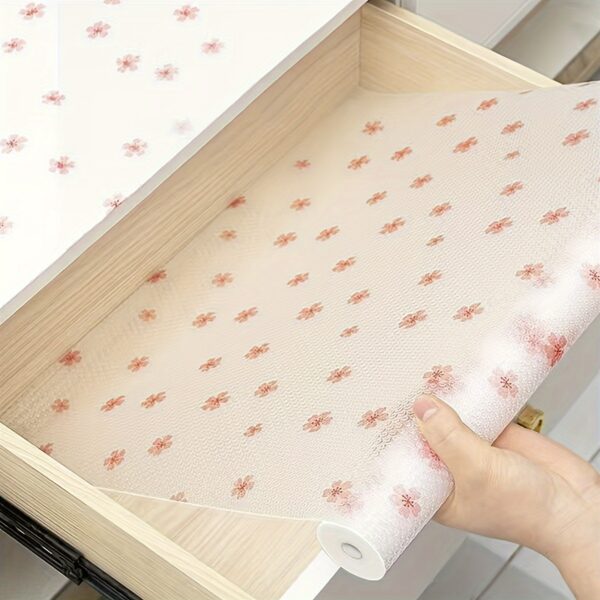 1 Roll/4pcs Cherry Blossom Shelf Liners, Washable Refrigerator Mat, Waterproof Oil-proof And Stain-proof Cuttable Drawer Mat, Non-Slip Fridge Liner Mats, Cover Pads For Freezer, Glass Shelf Cupboard Cabinet, Home Kitchen Supplies