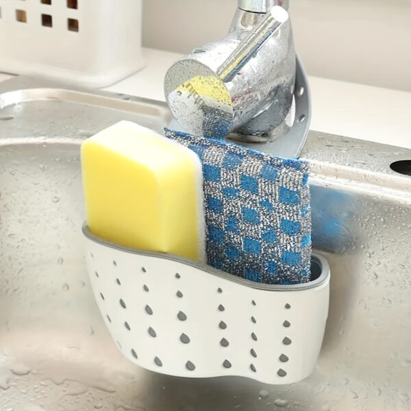 1pc Modern Plastic Sponge Holder with Adjustable Strap - Durable Silicone Storage Basket for Kitchen & Bathroom, Space-Saving Drainage Design, Ideal for Organizing Sponges and Cleaning Supplies, Bathroom Organizer|Modern Sponge Holder|Adjustable Strap Holder, Sponge Holder Organizer
