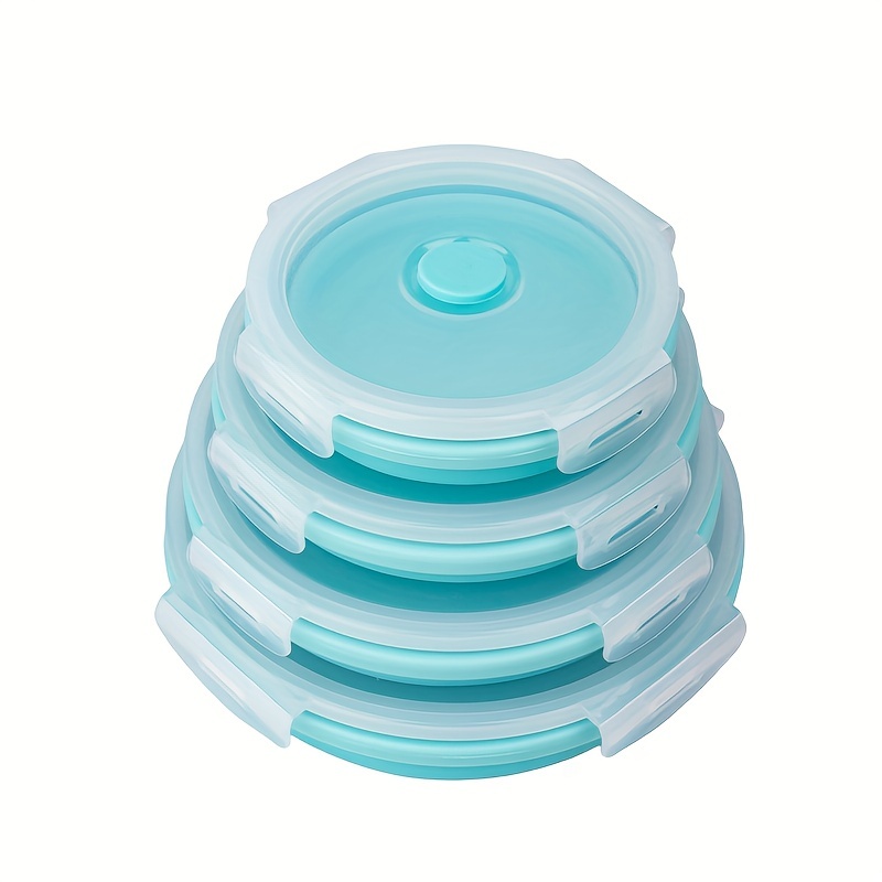 1pcs Leak-proof Round Silicone Food Storage Container With Lid - Foldable Lunch Box For Kitchen And Camping - Microwave And Freezer Safe