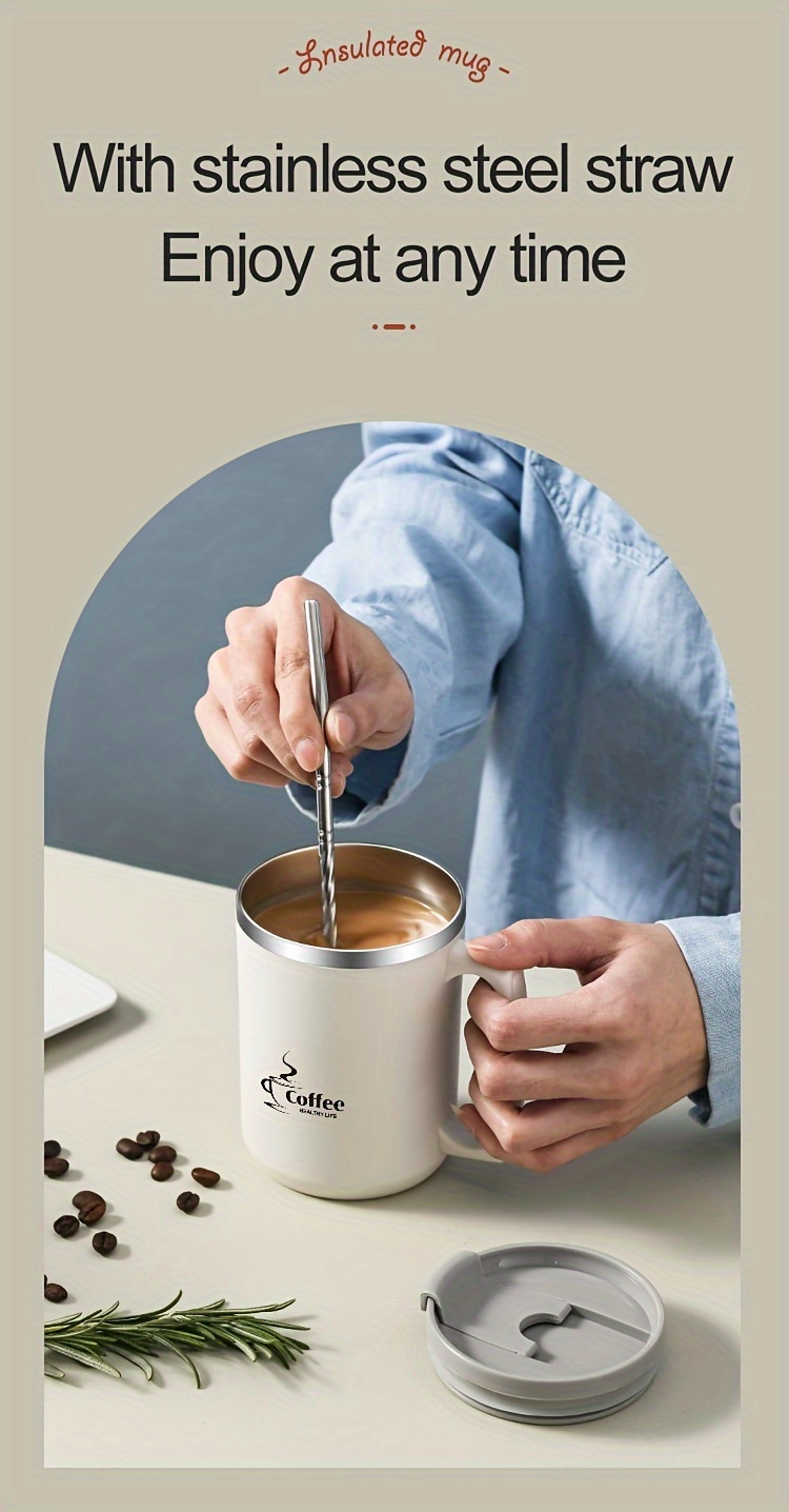 1 304 Stainless Steel Insulated Coffee Cup with Handle And Lid, Stainless Steel Coffee Travel Cup, Double-Layer Hollow Coffee Cup, Suitable for Office, Outdoor, Back to School Supplies