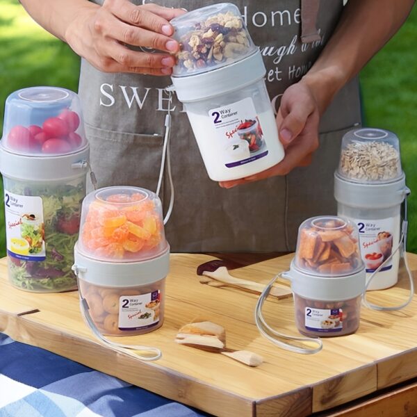 1pc Portable Double-Layer Multi-Purpose Fresh-Keeping Box, Sealed Yogurt Salad and Fruit Snack Jar, Outdoor Dining Accessories, PP Material