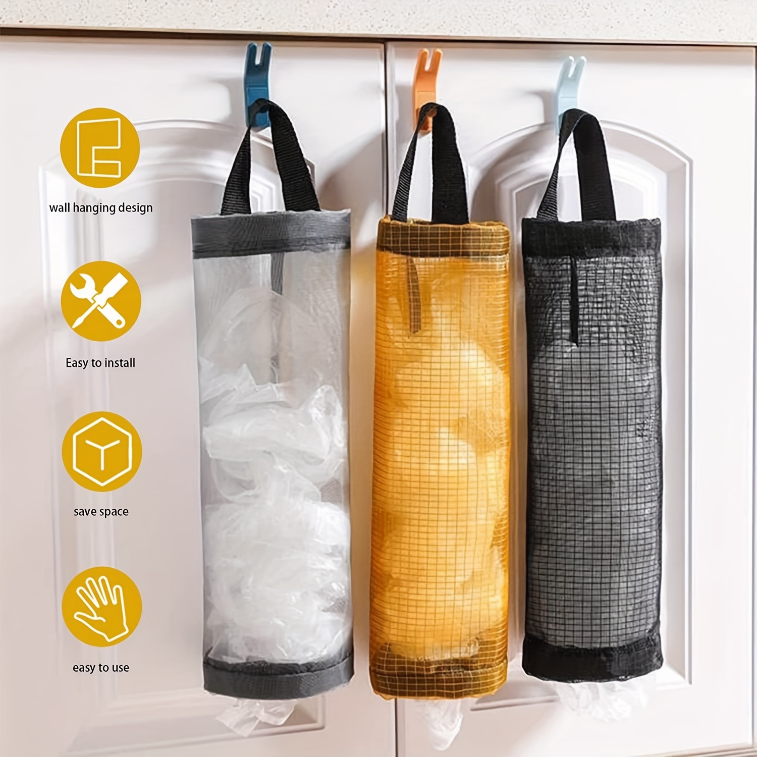 1pc Foldable Mesh Grocery Bag Holder, Breathable Plastic Bag Dispenser, Kitchen Garbage Bag Organizer with Hanging Storage - Image 10