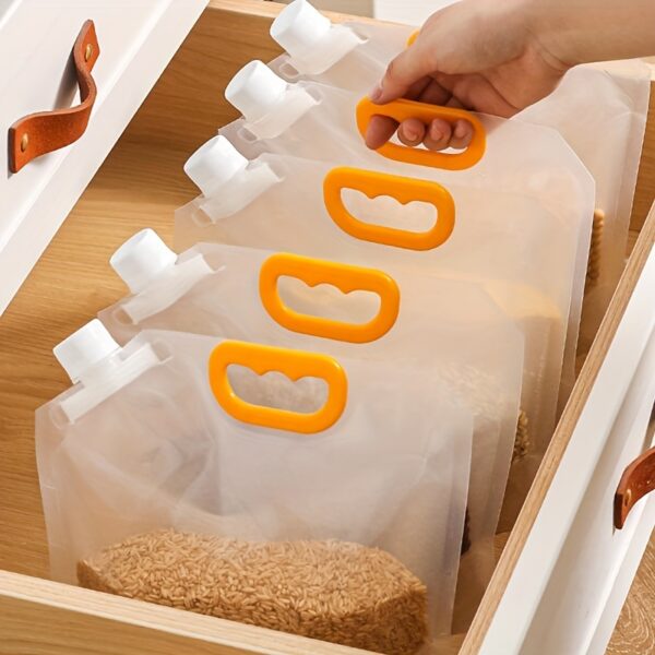 3-Pack Food Storage Bags with Lids, 500/1000/1500g Capacity, Plastic, Transparent, Airtight, Moisture-Proof,, Kitchen Organization, Rice & Grain Dispensing Bags, Food Contact Safe