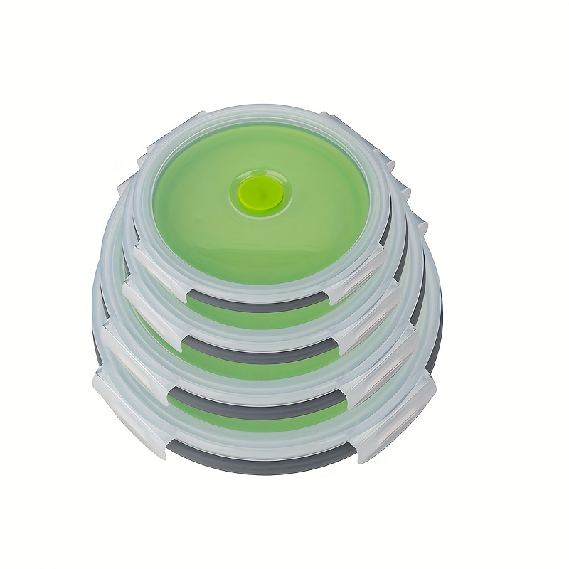 1pcs Leak-proof Round Silicone Food Storage Container With Lid - Foldable Lunch Box For Kitchen And Camping - Microwave And Freezer Safe