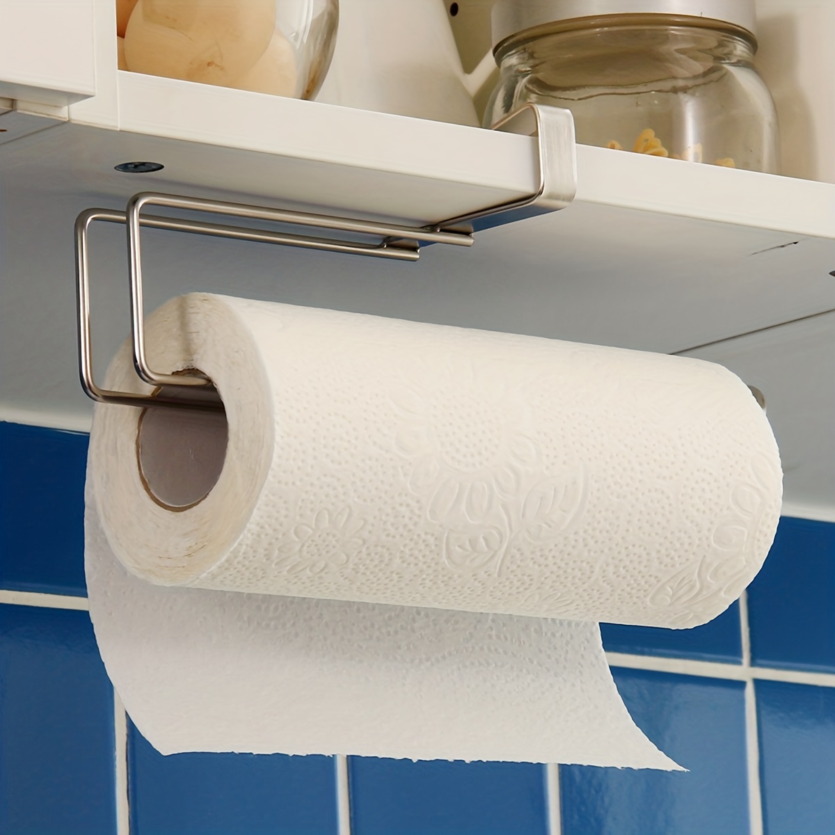 1pc Stainless Steel Roller Paper Holder, Traceless Punch Free Kitchen Paper Holder, Oil-free Dishcloth Holder, Towel Holder Rack, For Kitchen Bathroom