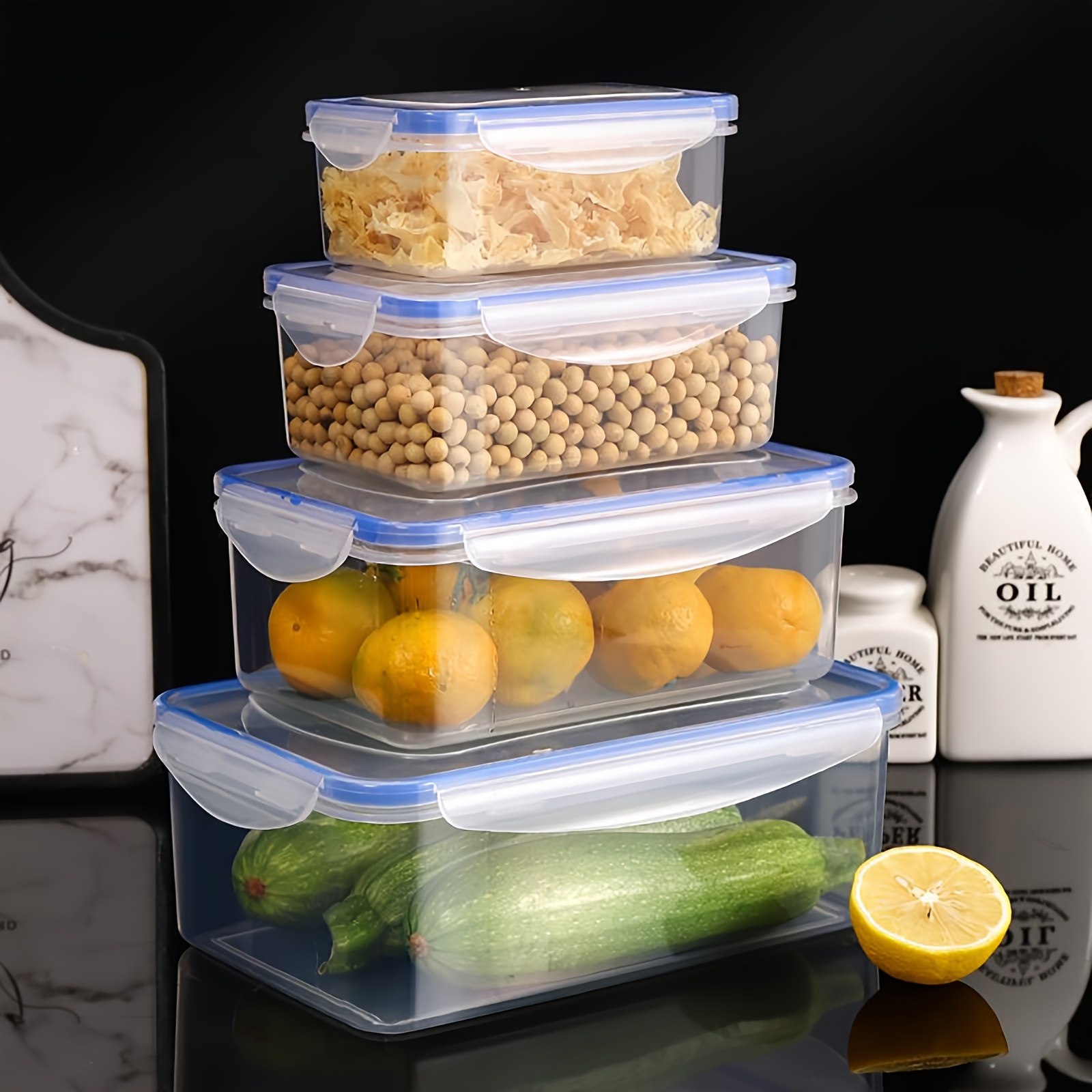 1pc, Transparent Food Storage Box, Plastic Storage Box, Moisture-proof Grain Storage Box, Large Storage Containers, Kitchen Refrigerator Storage Box, Food Airtight Container, Thickened Food Sealing Box, Microwave Safe, Home Kitchen Accessories