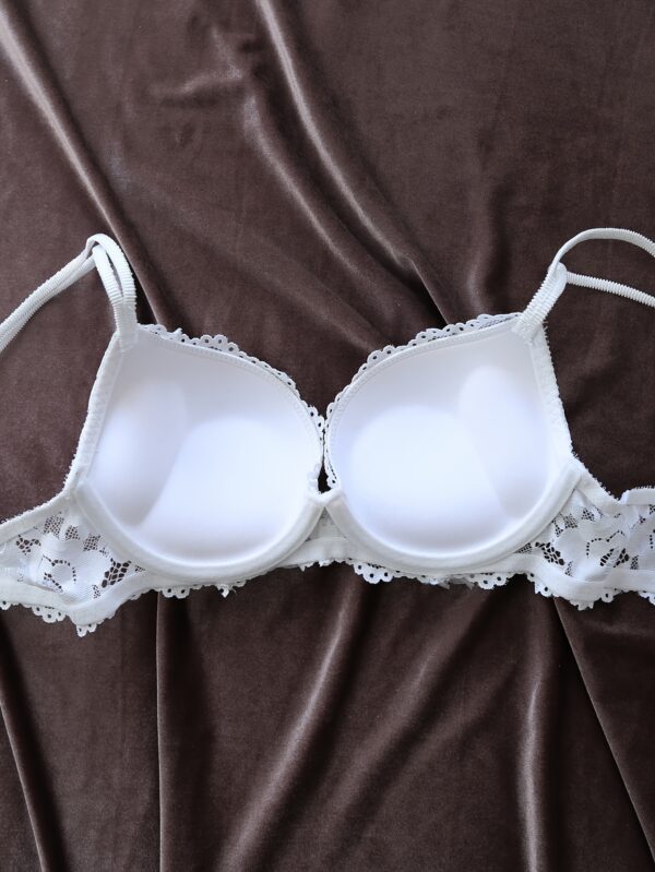 Lace Mesh Hollow Everyday Bra, Comfort & Mature Double Strap Thick Cup Push Up Intimates Bra, Women's Lingerie & Underwear