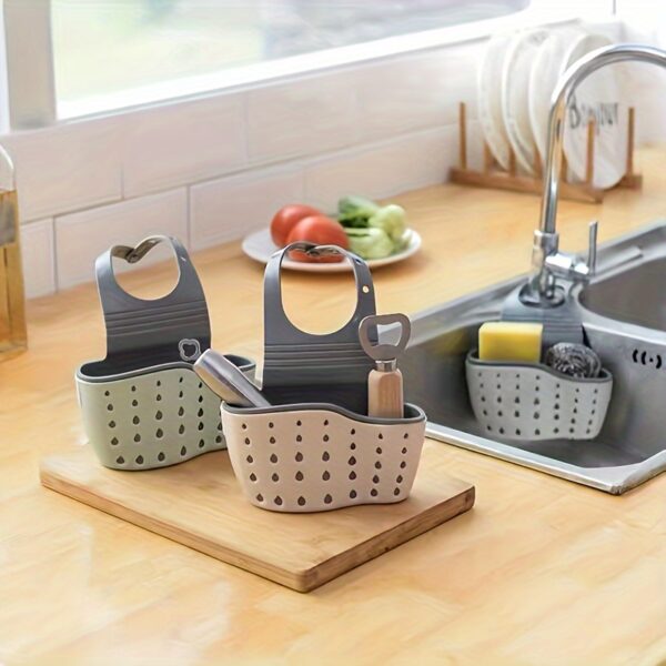 Adjustable Kitchen Sink Storage Holder with Soap Sponge Dishcloth Shelf - Hanging Drain Basket Organizer for Space Saving, Multipurpose Use - Durable Material (1/3pcs Set)