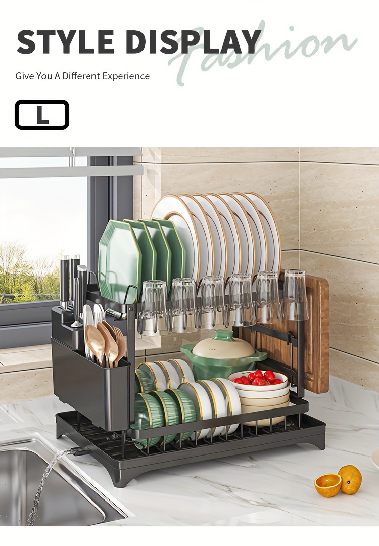 2-Tier Rustproof Dish Drying Rack with Drainboard & Utensil Holder - Durable Plastic & Metal Kitchen Counter Organizer for Dishes, Cups, and Utensils - Space-Saving Design for Modern Kitchens, Dish Drying Rack for Kitchen Counter