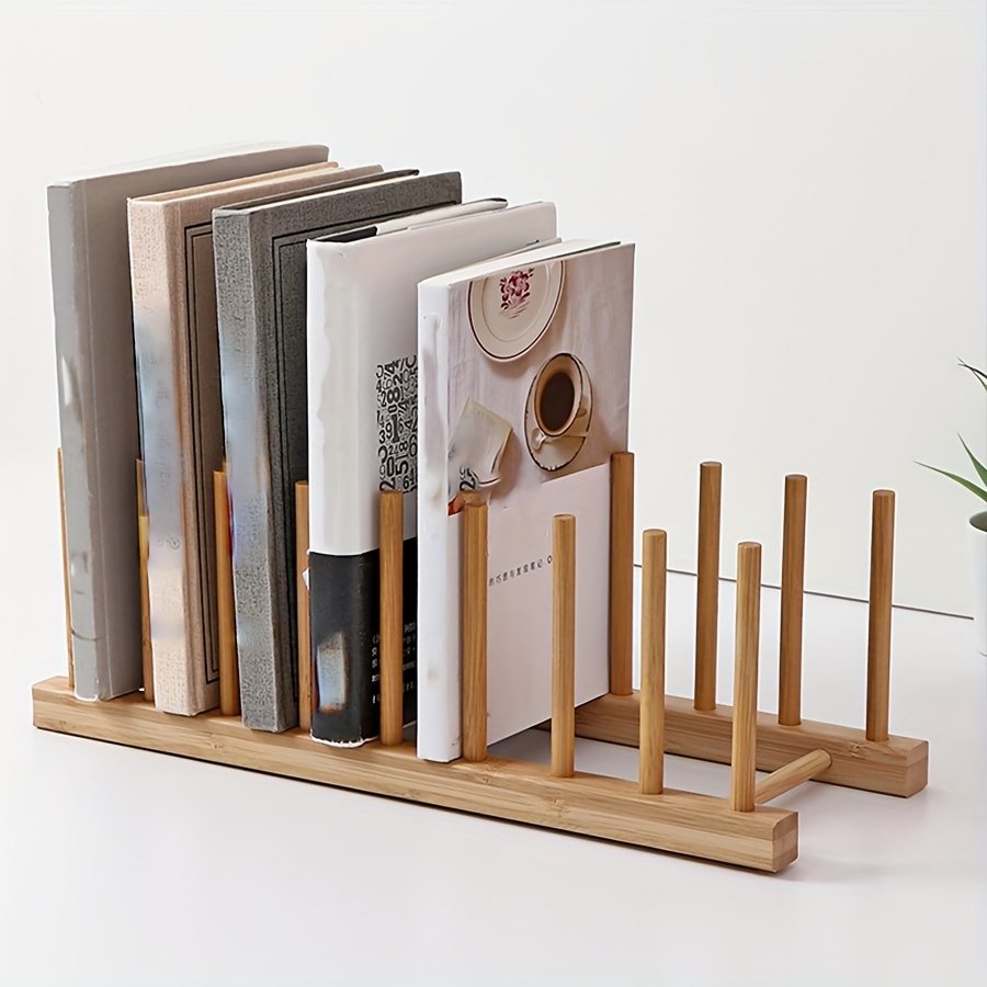 1pc Bamboo Wooden Plate Rack, Kitchen Storage Organizer For Dish, Plate, Bowl, Cup, Pot Lid And Cutting Board, Multifunctional Bamboo Drying Rack, Bookshelf, Home Kitchen Supplies