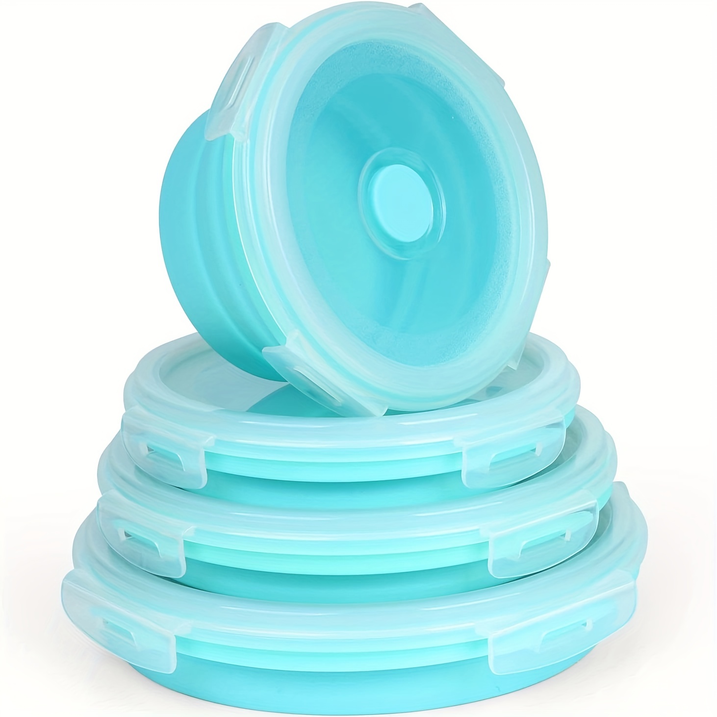 1pcs Leak-proof Round Silicone Food Storage Container With Lid - Foldable Lunch Box For Kitchen And Camping - Microwave And Freezer Safe