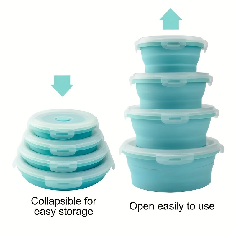 1pcs Leak-proof Round Silicone Food Storage Container With Lid - Foldable Lunch Box For Kitchen And Camping - Microwave And Freezer Safe
