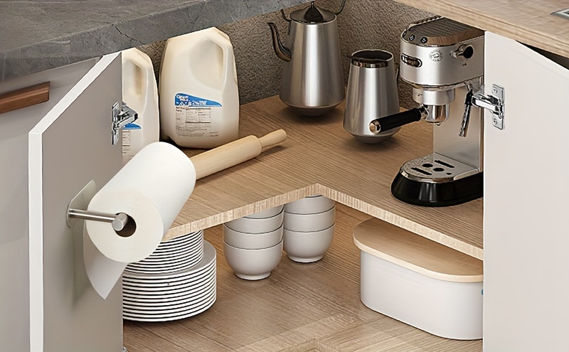 Under Cabinet Paper Towel Holder, Silvery Drilled or Self-Adhesive Paper Towel Holder, Paper Towel Roll Holder, Stainless Steel Under Counter Paper Towel Holder, Suitable for Kitchen, Pantry, Bathroom