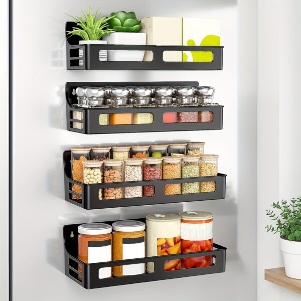 1/2/4 Pack Magnetic Spice Rack for Refrigerator, Wall Mount Plastic Hanging Shelf, Kitchen Organization and Storage with Included Spice Jar, Seasoning Rack
